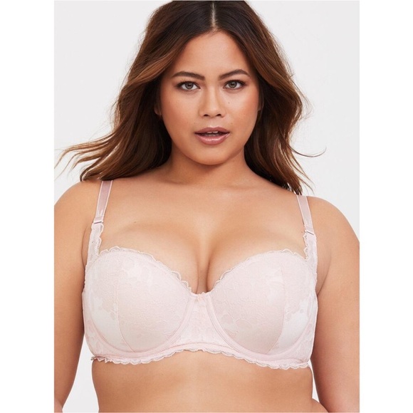 Torrid Bombshell Pink Lace Strapless Push-Up Bra [001] - Picture 2 of 12